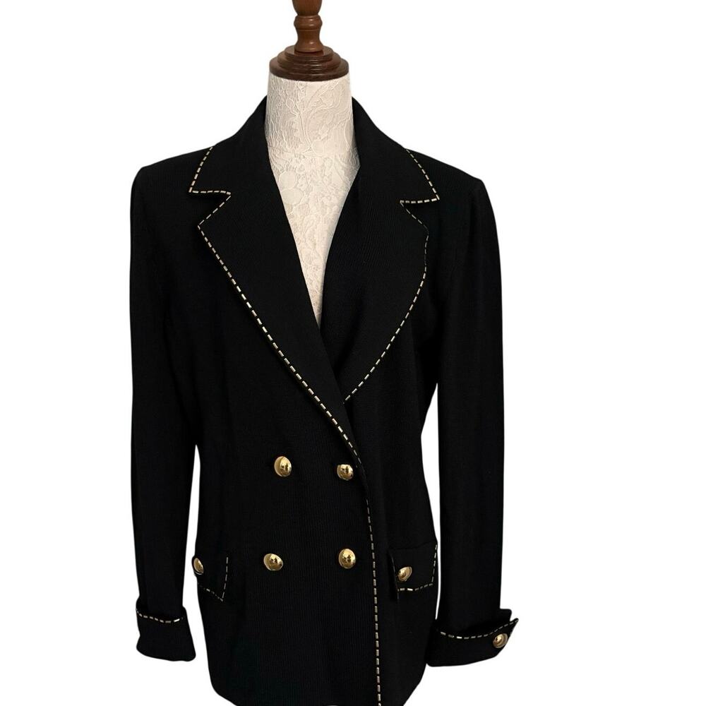 VTG St John Collection MarieGray BLK Santana Knit Blazer 8 quietluxury FLAW
